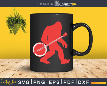 Bigfoot & Banjo Sasquatch Silhouette Retro Bluegrass Svg