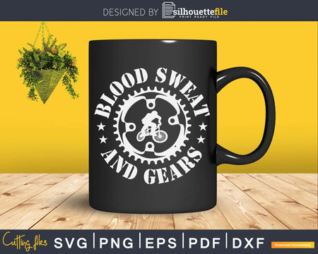 Blood Sweat And Gears Mountain Biking Retro Vintage Svg Dxf