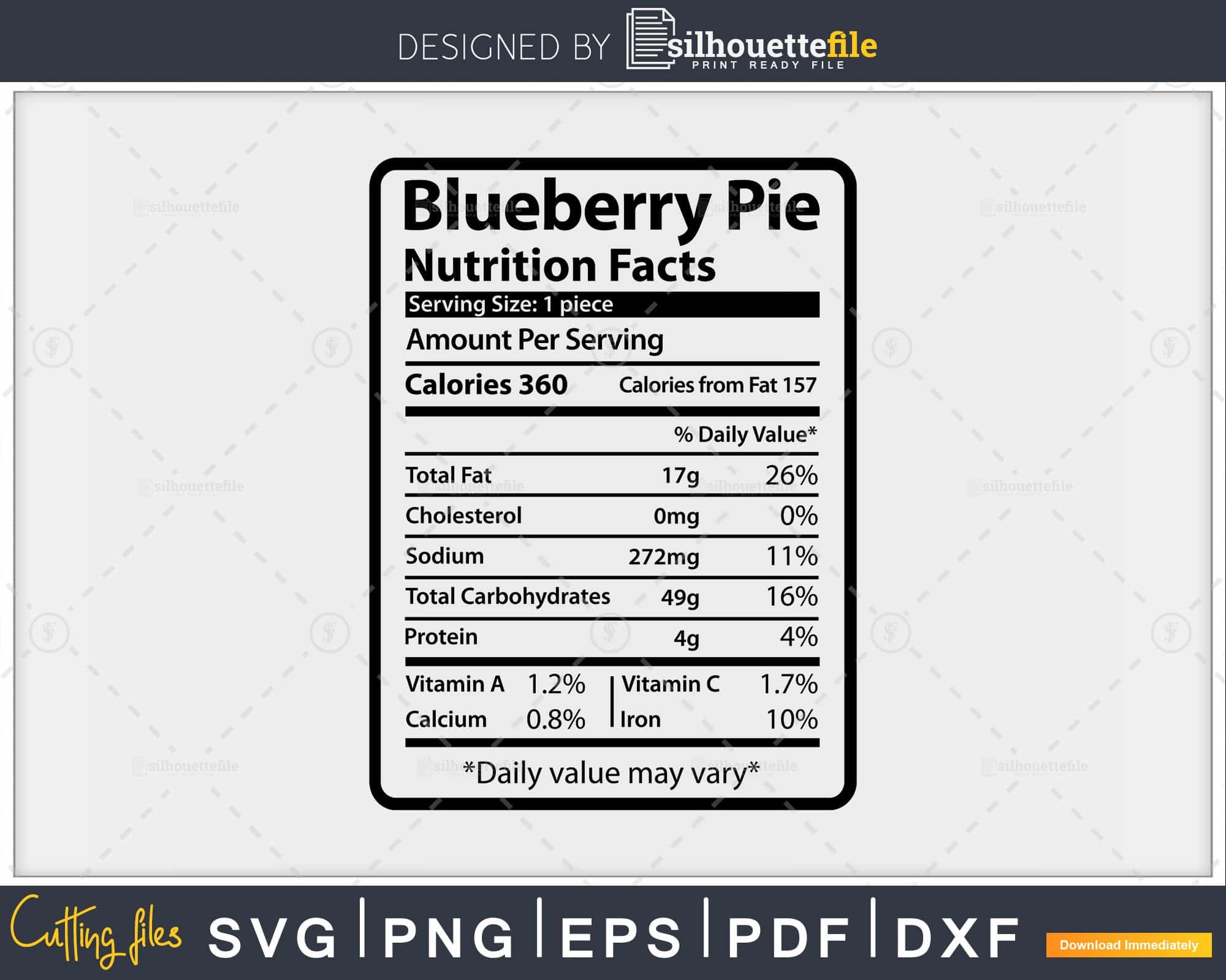 Blueberry Pie Nutrition Facts Thanksgiving Svg Png T-shirt Design