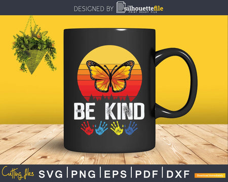 Butterfly Autism Be Kind Retro Vintage Shirt Design Svg Png