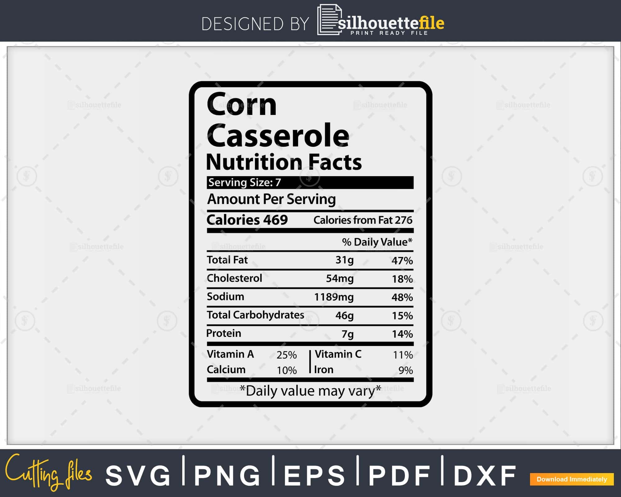 Corn Casserole Nutrition Facts Thanksgiving Christmas Svg Png Files