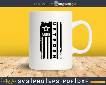 Army Veteran Svg png dxf eps Distressed American Flag