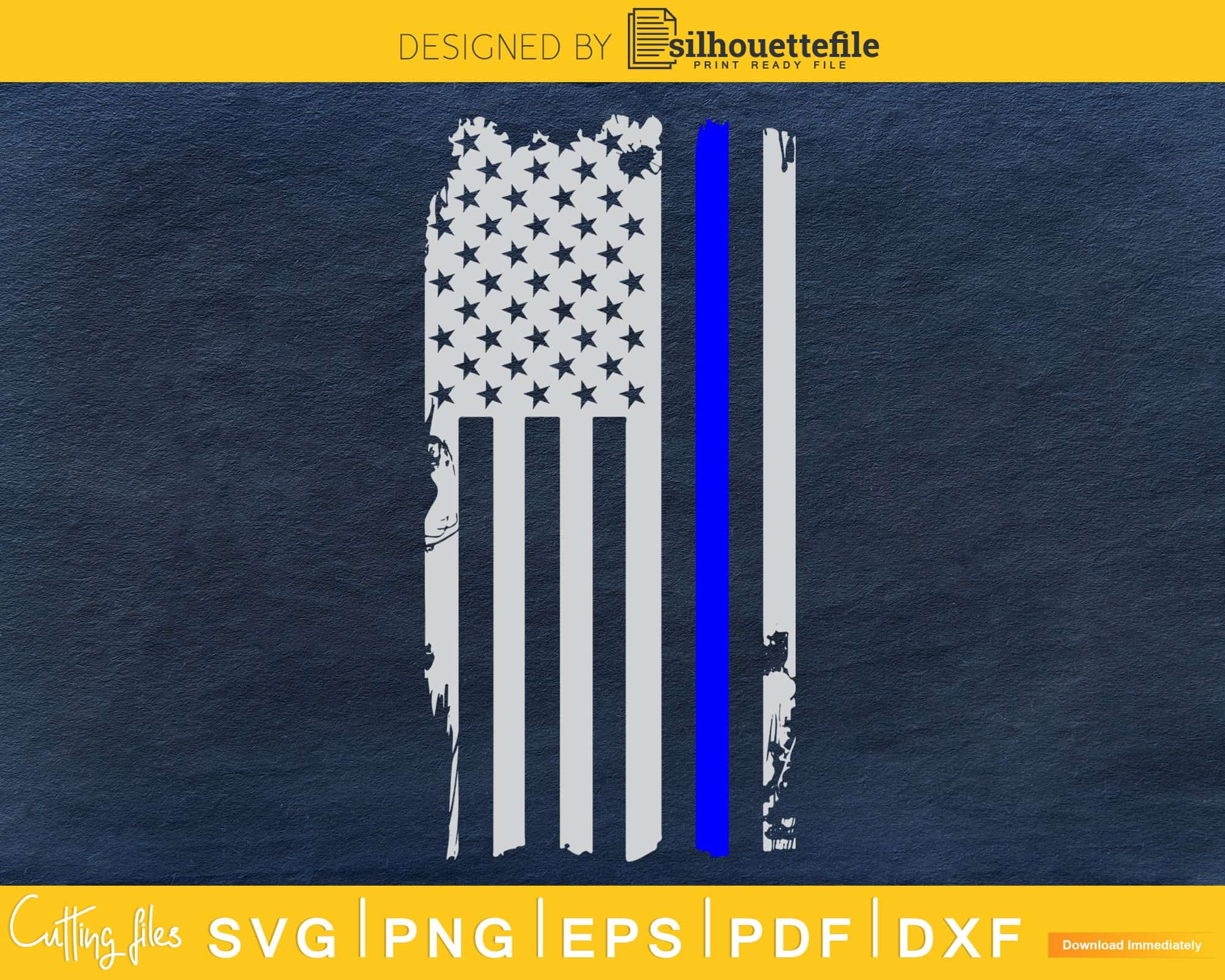 Distressed Thin Blue Line Flag Svg Cut File