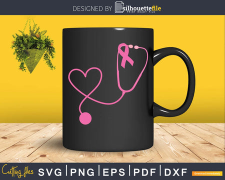 Doctor Nurse Heart Love Pink Ribbon Cute Breast Cancer Svg