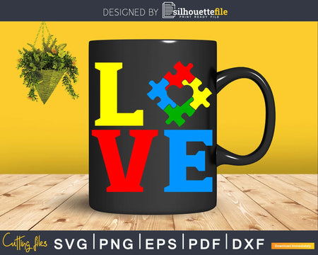 Elephant Lovers Autism Awareness Love Svg Dxf Png Cut File