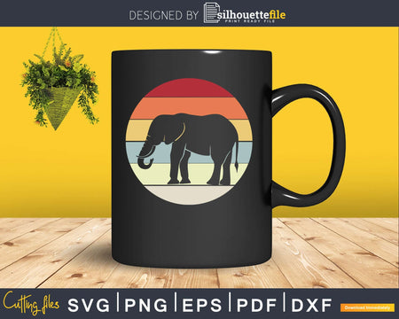 Elephant Retro Style craft cut svg png digital cutting file