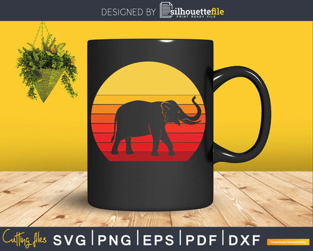 Elephant Retro vintage Style cricut cut svg png dxf cutting