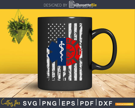 EMT Firefighter Shirt American Flag craft svg cut file