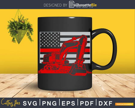 Excavator 4th of July Patriotic Distressed USA flag svg