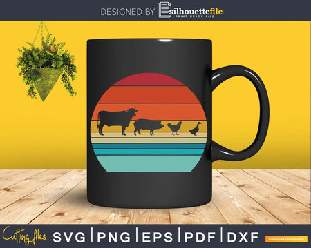 Farm Animals Retro vintage Cow Pig Chicken Duck svg png cut