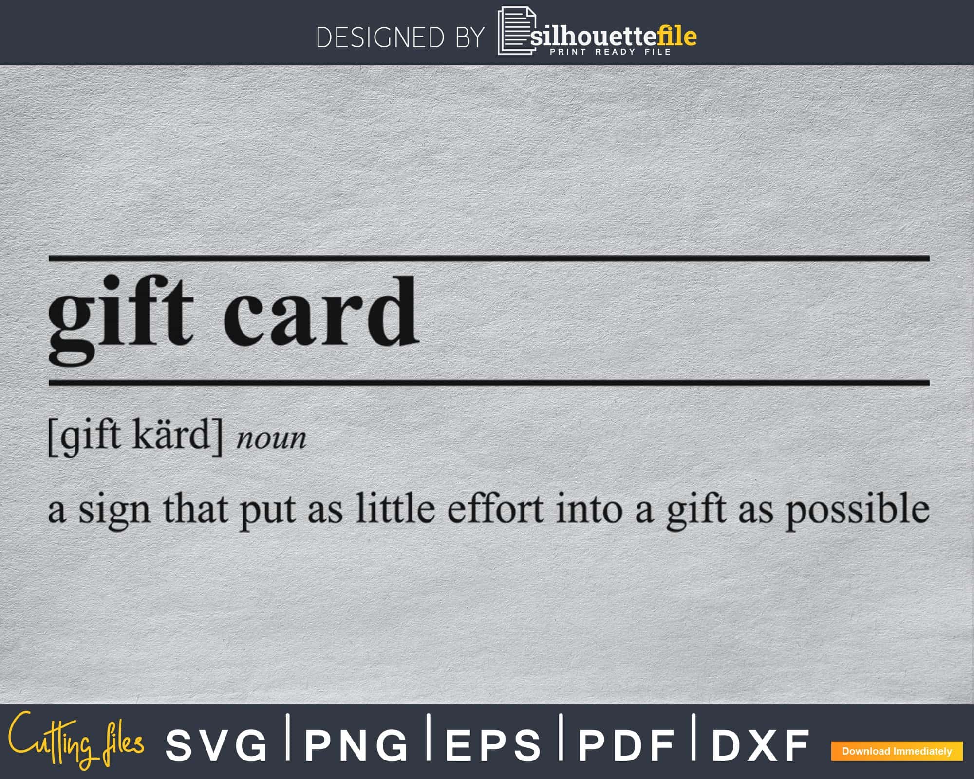 Gift card definition funny dictionary svg printable file by Silhouette