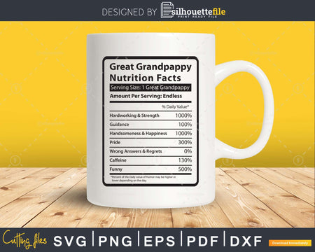 Great Grandpappy Nutrition Facts Funny Fathers Day Svg