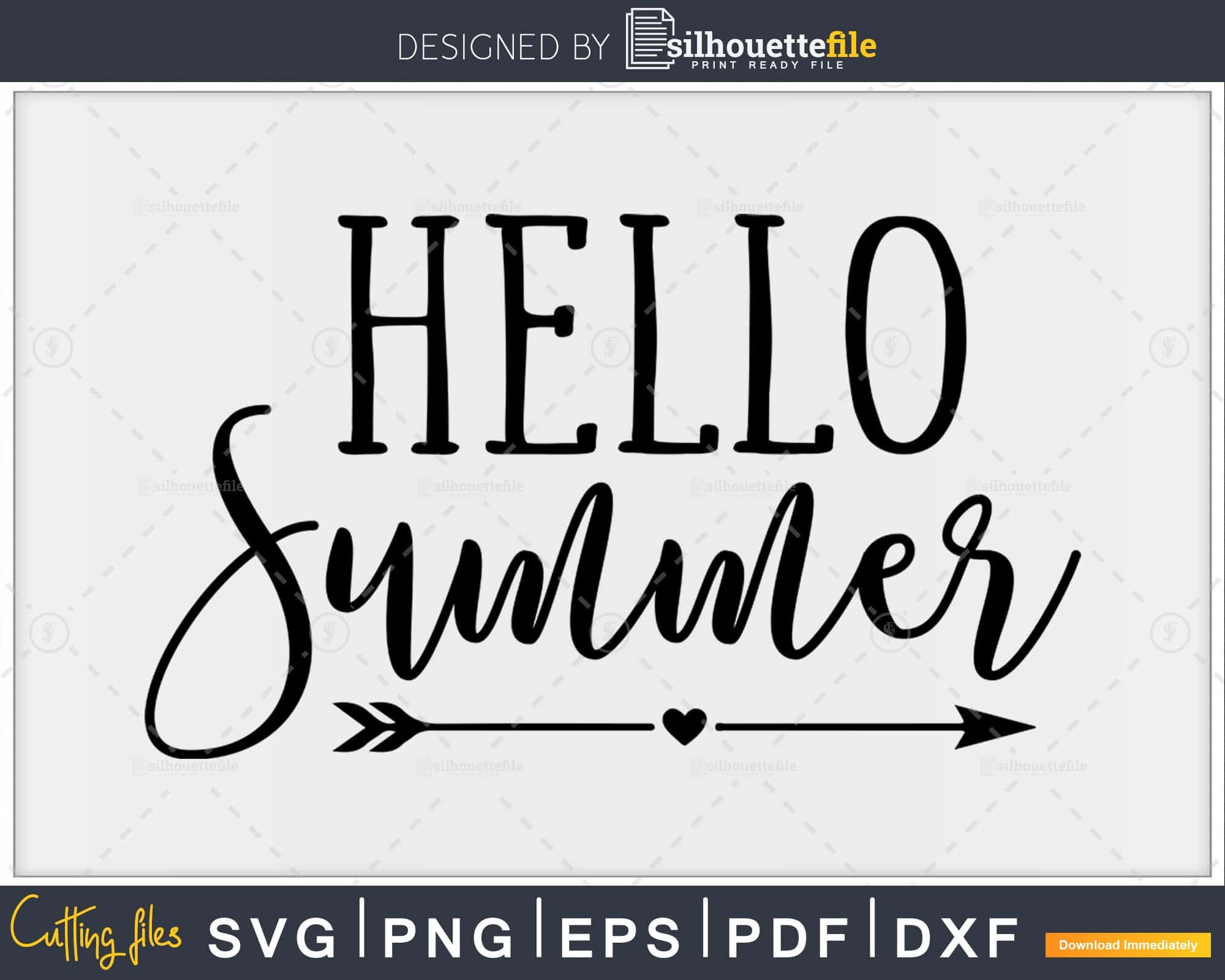 Hello Summer SVG Cut File, Summer Shirt Design And Printable Clipart, PNG, DXF