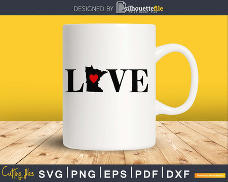 Minnesota MN Love Home Heart Native Map svg png cricut