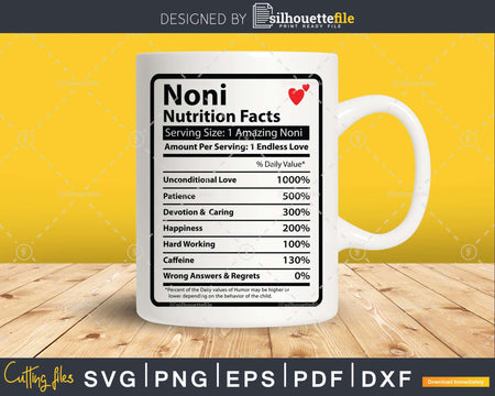 Noni Nutrition Facts Funny Mothers Day Svg Vector T-shirt
