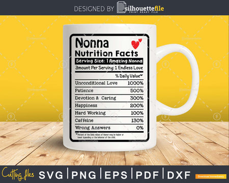 Nonna Nutrition Facts Funny Mothers Day Svg Vector T-shirt