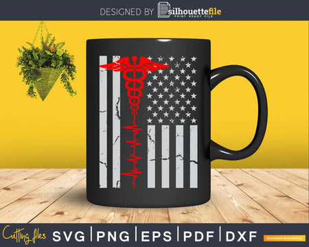 Nurse Thin Red Line Caduceus American Flag Svg Cut Files