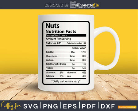Nuts Nutrition Facts Funny Thanksgiving Christmas Svg Png