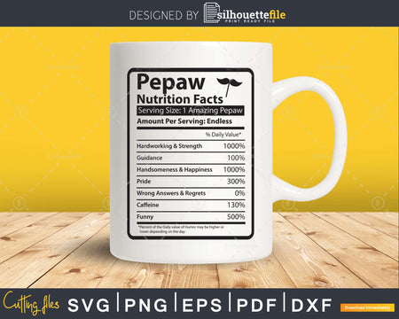 Pepaw Nutrition Facts Funny Fathers Day Svg Png Files