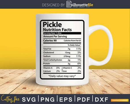 Pickle Nutrition Facts Funny Thanksgiving Christmas Svg Png