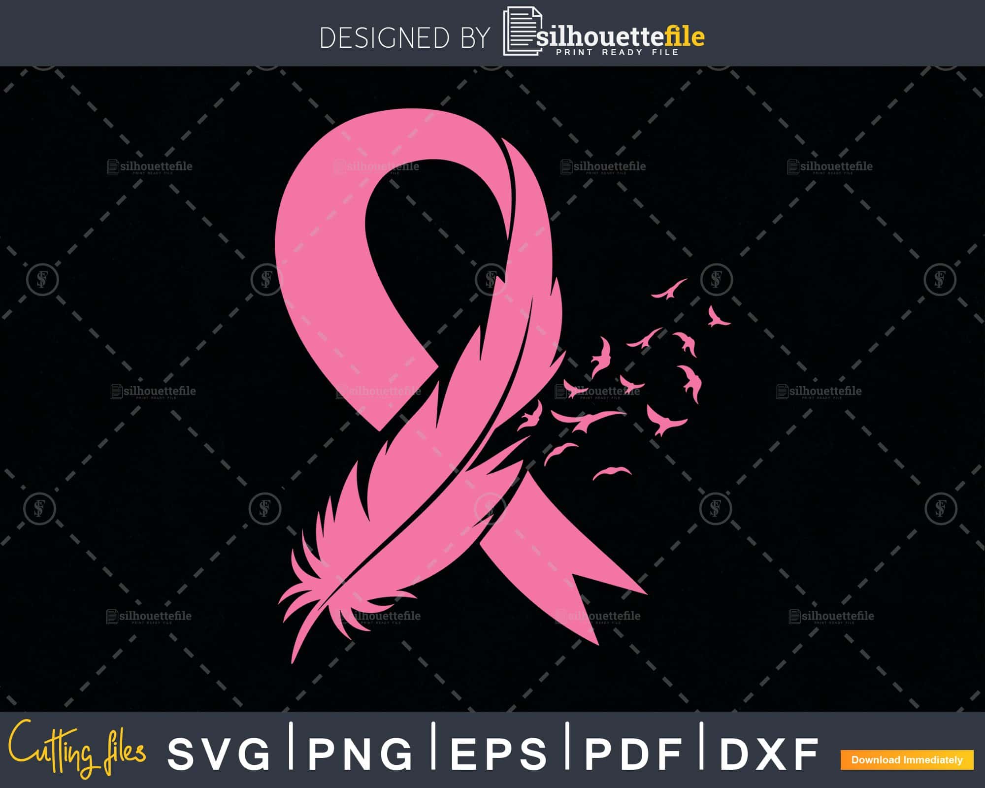 Pink Ribbon with Feather, Breast Cancer Awareness