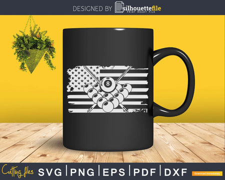Pool Player Billiards American Flag Svg Png T-shirt Design