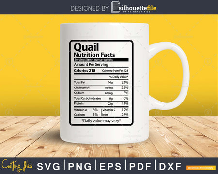 Quail Nutrition Facts Funny Thanksgiving Christmas Svg Png