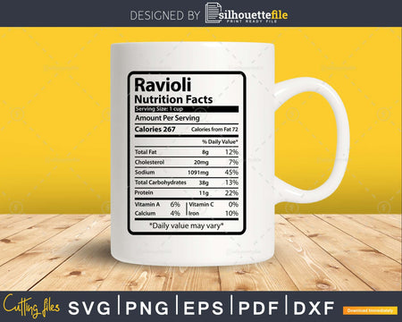 Ravioli Nutrition Facts Funny Thanksgiving Christmas Svg