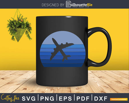 Retro Airplane Silhouette Pilot Aviation Flight Attendance