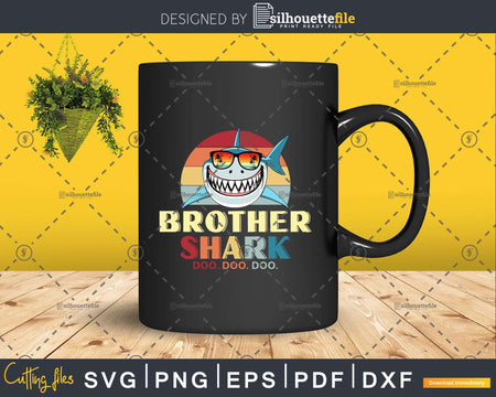 Retro Vintage Brother Baby Shark Funny Birthday Shirt Svg
