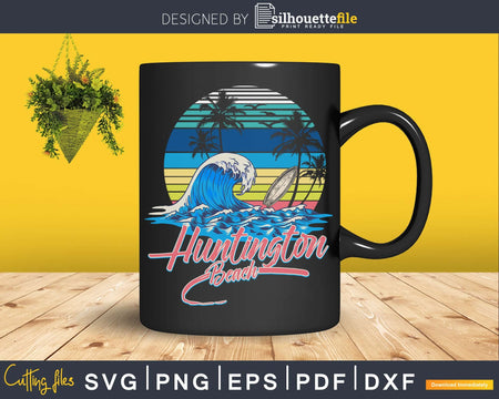 Retro vintage Huntington Beach Sunset Surfing svg craft cut
