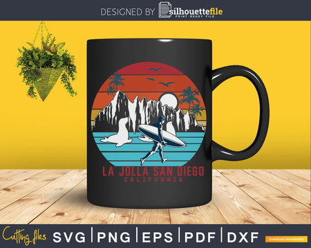 Retro vintage La Jolla San Diego California Sunset Surfing