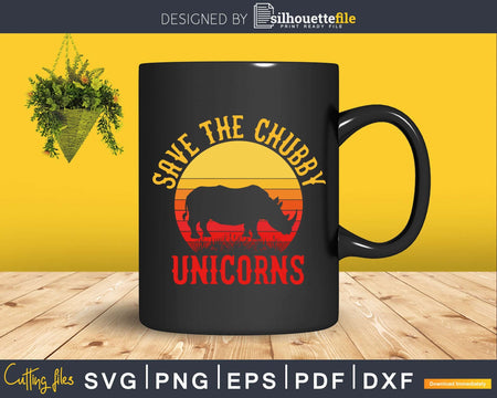 Rhino Vintage Retro Save The Chubby Unicorns svg cutting