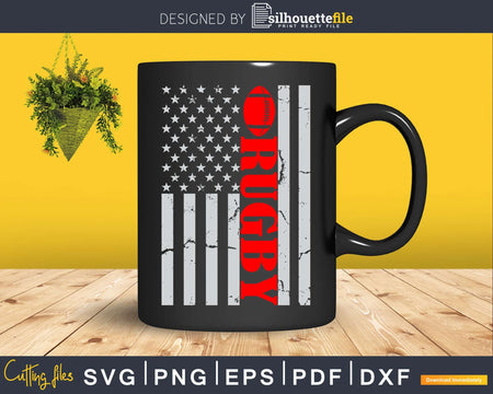 Rugby with Ball Vintage USA American Flag Svg Silhouette