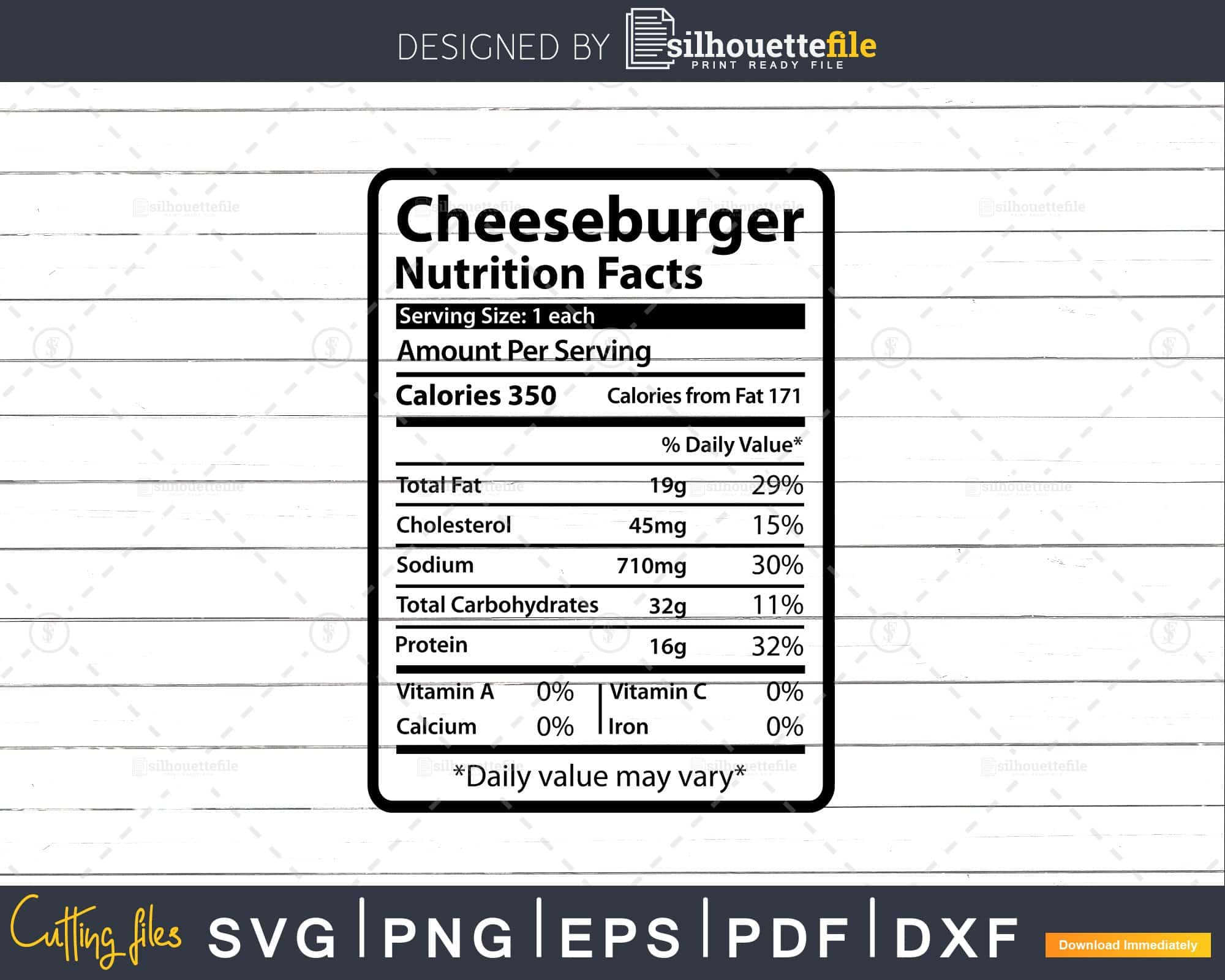 Thanksgiving Cheeseburger Nutrition Facts Funny Svg Png Cut File