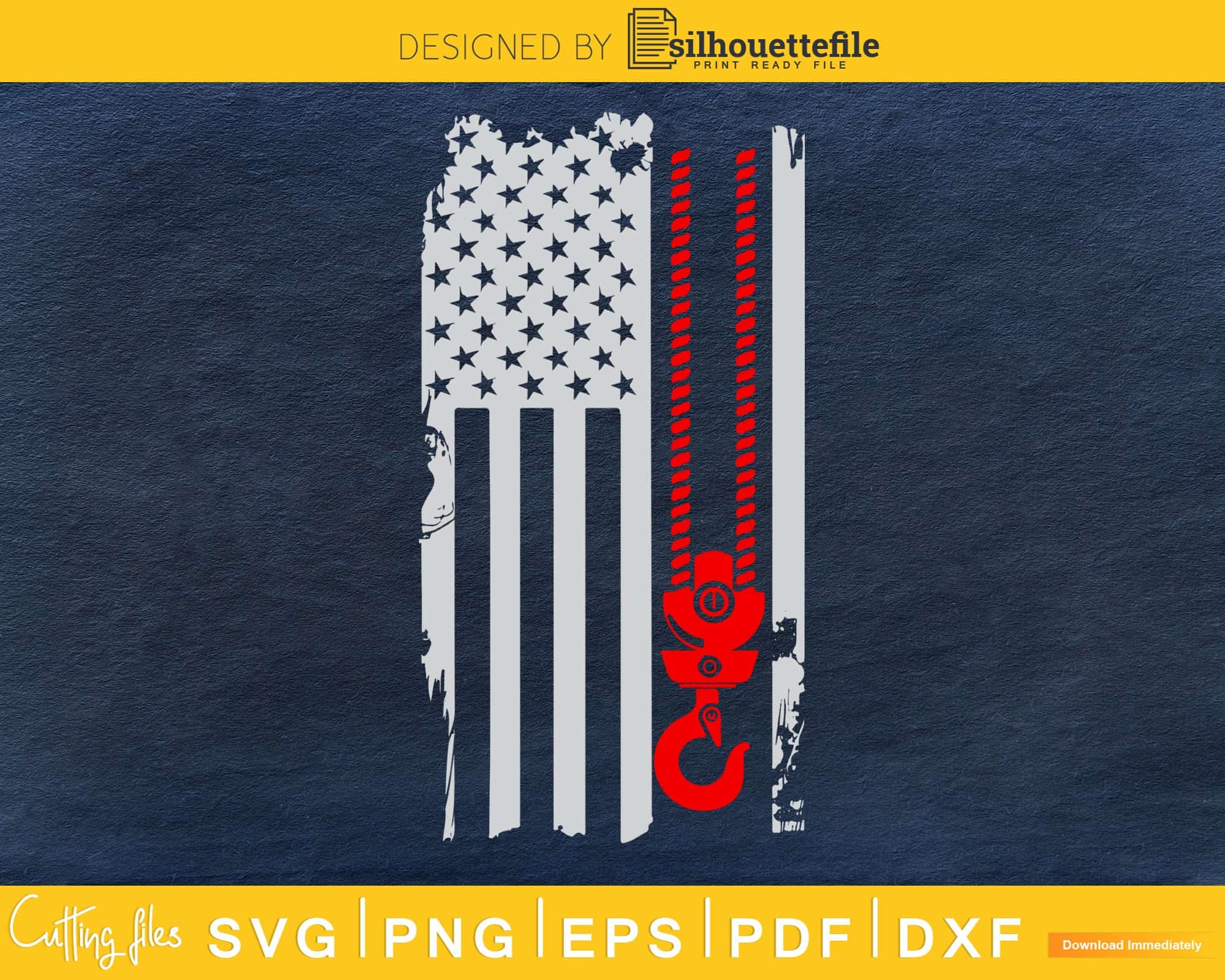 Thin Red Line American Crane Operator flag svg craft cut design file