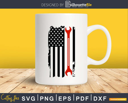 Thin red line USA flag WITH wrench mechanic svg png digital