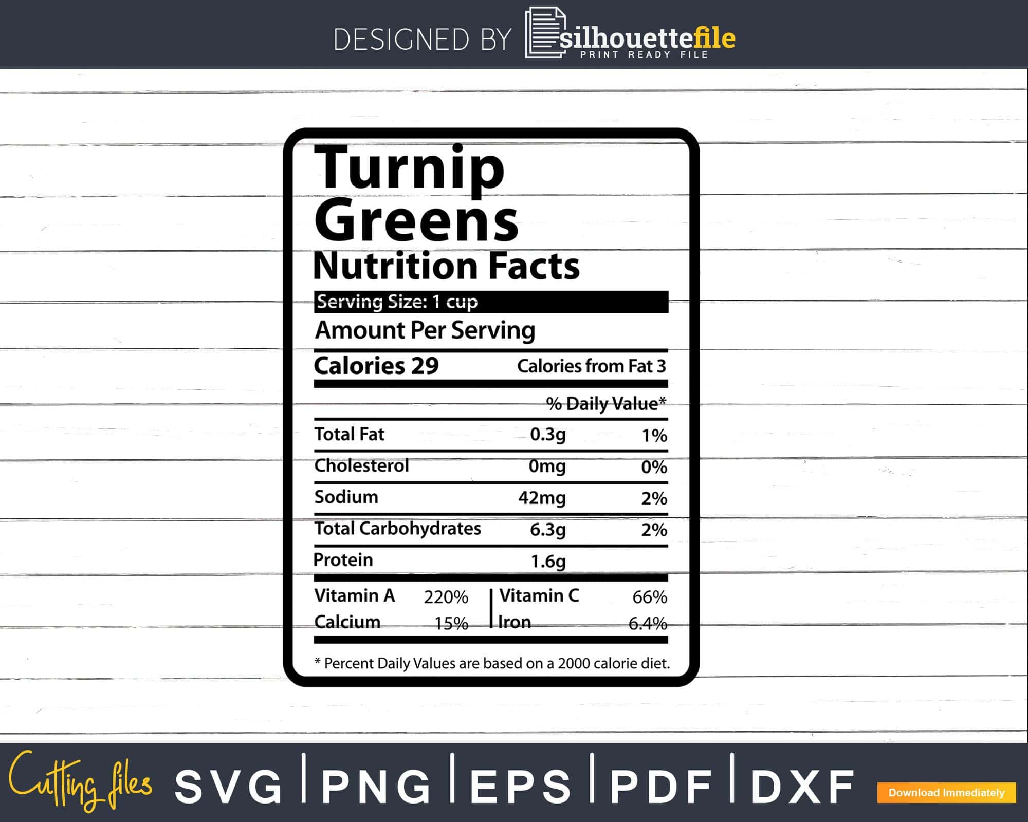 Turnip Greens Nutrition Facts Funny Thanksgiving Svg Png Cut File Silhouettefile