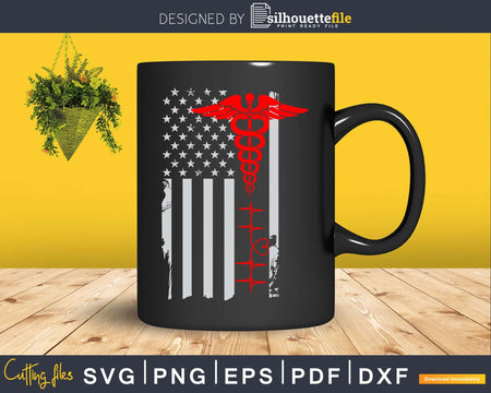 USA Flag Medical Symbol Black Patriotic Caduceus Nurse Svg