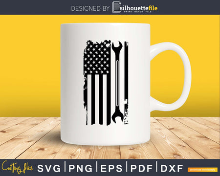 USA mechanic flag with wrench svg png digital cutting files