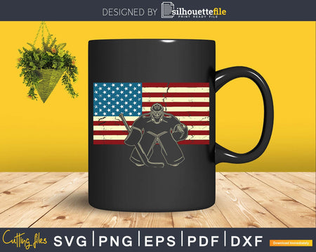 Vintage Ice Hockey Goalie T-shirt USA Flag Gift For Svg Png