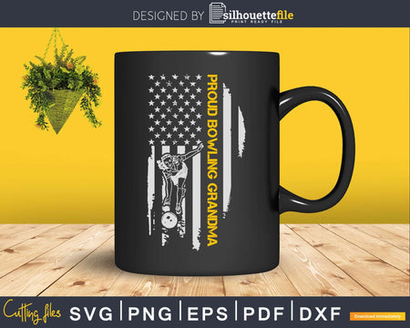 Vintage USA American Flag Proud Bowling Grandma Silhouette