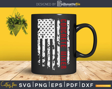 Vintage USA Red White Concrete Mixer American Flag Svg