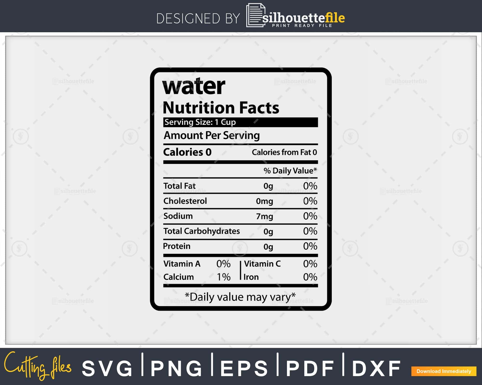 Water Nutrition Facts Funny Thanksgiving Christmas Svg Png Silhouettefile