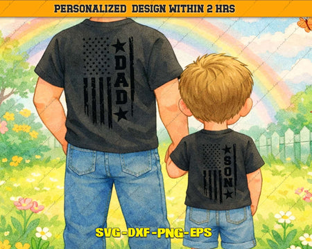 American Flag Dad and Son USA 4th of July Family Svg Png