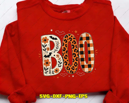 Boo Floral Striped Pumpkin PNG | Halloween Cut Files