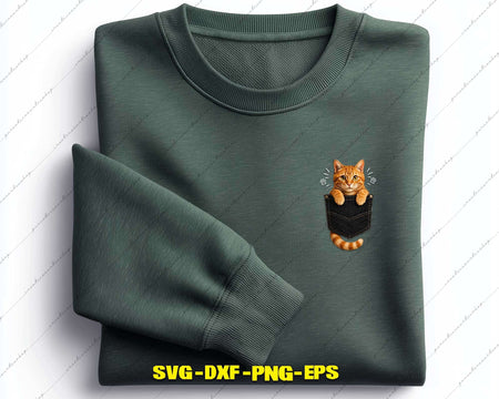 Cute Tabby Cat Pocket Lover Svg Png Cutting Files