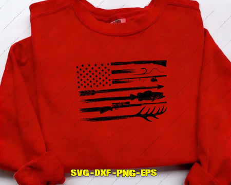 Hunting Fishing Shirt USA Flag SVG Cut File for Cricut