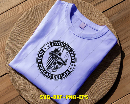 Livin On That Blue Collar Dollar Skull USA Flag Svg Png Cut