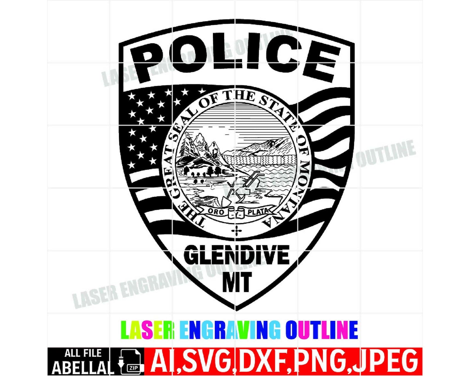 Police Glendive MT badge Vector files for CNC router | Silhouettefile